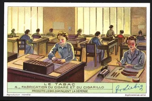 Sammelbild Liebig, Le Tabac, Fabrication du cigare et du cigarillo