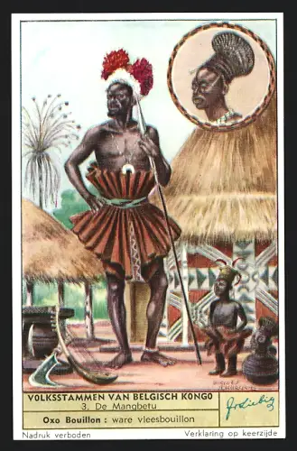Sammelbild Liebig, Volksstammen van Belgisch Kongo, De Mangbetu