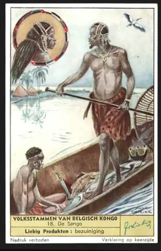 Sammelbild Liebig, Volksstammen van Belgisch Kongo, De Sango