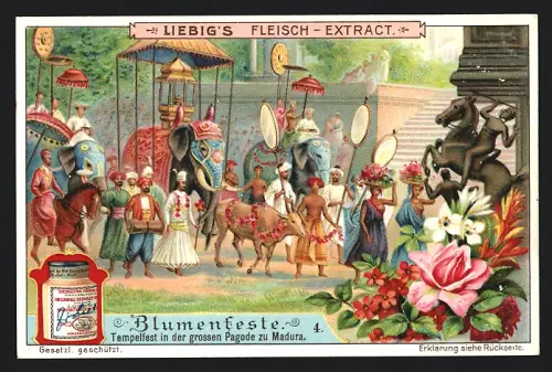 Sammelbild Liebig, Blumenfeste, Tempelfest in der grossen Pagode zu Madura