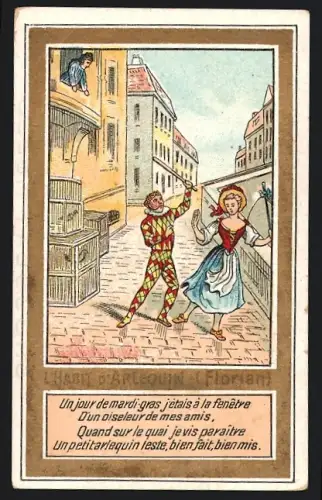 Sammelbild Chocolat Ibled, Narr jagt eine Frau