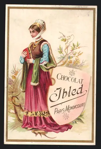 Sammelbild Chocolat Ibled, Paris, Elegante Dame mit Buch