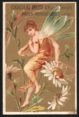 Sammelbild Chocolat Ibled, Paris, Elfe auf weissen Blumen