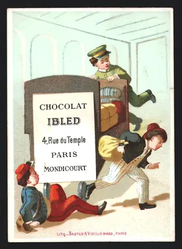 Sammelbild Chocolat Ibled, Paris, Rue du Temple 4, Drei Jungen in Uniformen