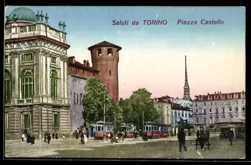 AK Torino, Piazza Castello, Strassenbahn