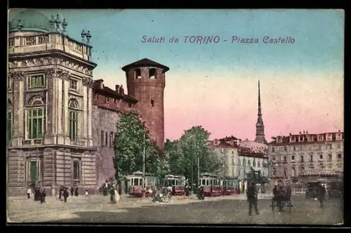 AK Torino, Piazza Castello, Strassenbahn