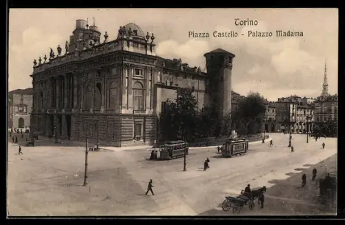 AK Torino, Piazza Castello e Palazzo Madama, Strassenbahn