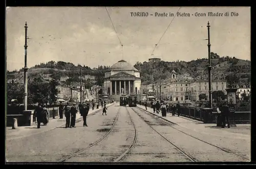AK Torino, Ponte in Pietra, Gran Madre di Dio, Strassenbahn