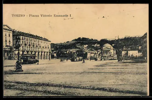 AK Torino, Piazza Vittorio Emanuele I, Strassenbahn