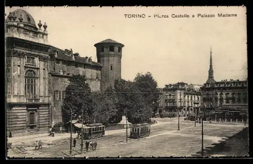 AK Torino, Piazza Castello e Palazzo Madama, Strassenbahn