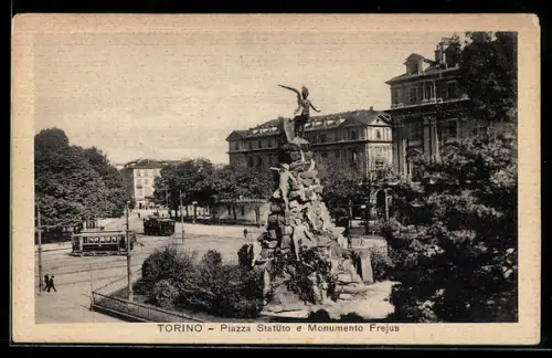 AK Torino, Piazza Statuto e Monumento Frejus, Strassenbahn