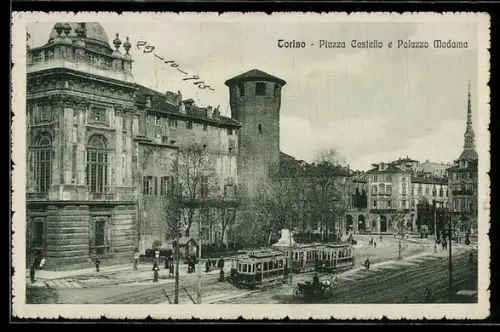 AK Torino, Piazza Castello e Palazzo Madama, Strassenbahn
