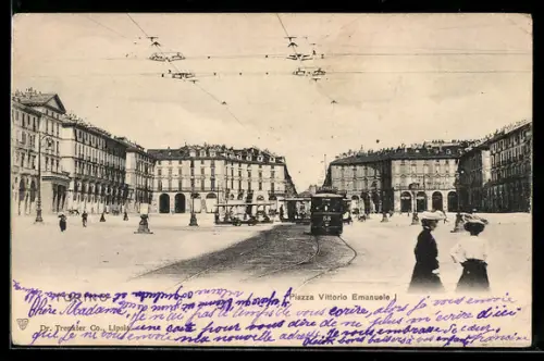 AK Torino, Piazza Vittorio Emanuele, Strassenbahn