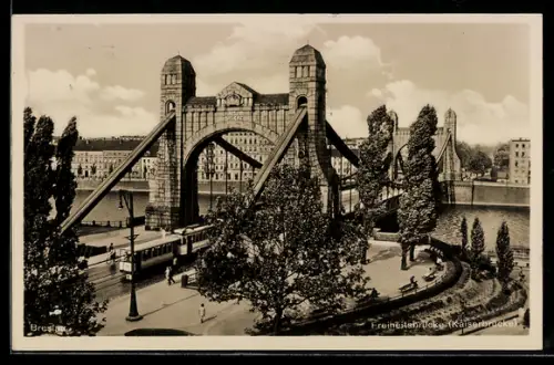 AK Breslau, Kaiserbrücke mit Strassenbahn