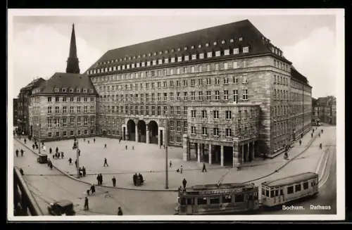 AK Bochum, Rathaus, Strassenbahn