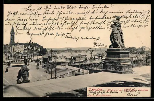 AK Dresden, Blick von der Brühl`schen Terrasse mit Strassenbahn