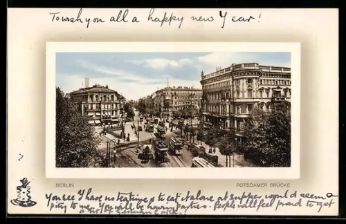 AK Berlin, Potsdamer Brücke mit Strassenbahn