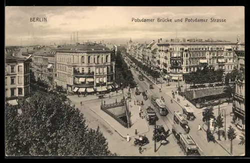 AK Berlin, Potsdamer Brücke und Potsdamer Strasse mit Strassenbahn