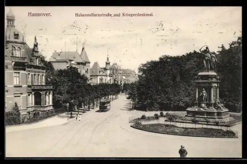 AK Hannover, Hohenzollernstrasse mit Strassenbahn