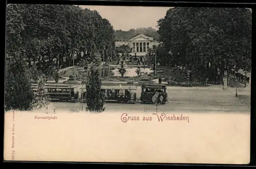 AK Wiesbaden, Kursaalplatz mit Strassenbahn
