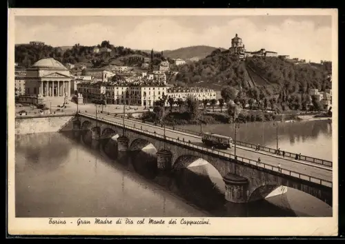 AK Torino, Gran Madre di Dio col Monte dei Cappuccini, Strassenbahn
