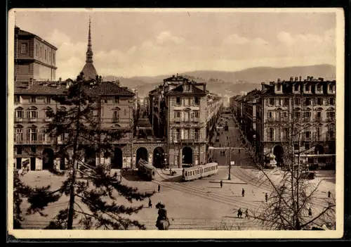 AK Torino, Via Po e Via Giuseppe Verdi, Strassenbahn