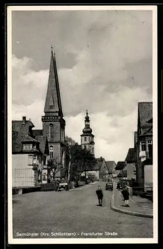 AK Salmünster, Frankfurter Strasse mit Passanten