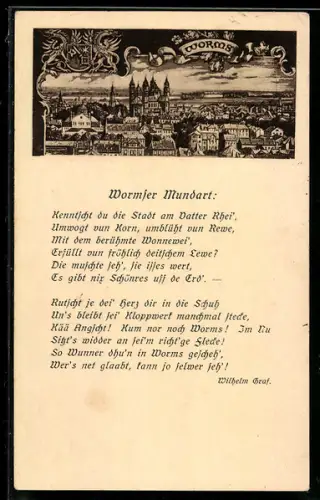Künstler-AK Worms, Teilansicht mit Schloss, Wormser Mundart