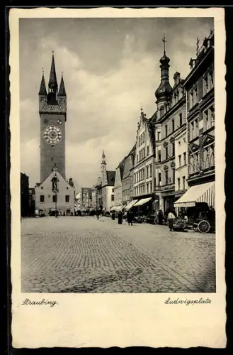 AK Straubing, Ludwigsplatz mit Stadtturm