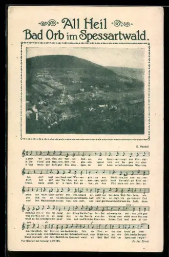 AK Bad Orb im Spessartwald, Teilansicht, All Heil, Lied mit Noten