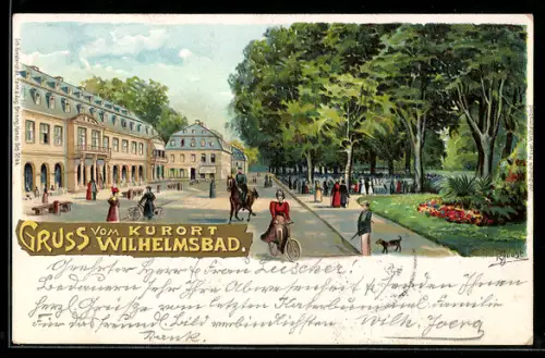 Lithographie Hanau, Kurhaus Wilhelmsbad, Parkanlage, Kuranlagen
