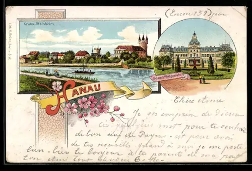 Lithographie Hanau, Gross-Steinheim, Schloss Philippsruhe