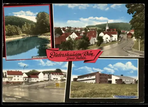 AK Dietershausen /Rhön, Weiherpartie, Panorama, Ortsmitte, Müttergenesungsheim