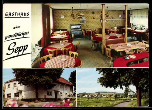 AK Herchenhain /Vogelsberg, Gasthaus Zum gemütlichen Sepp, Innenansicht, Aussenansicht, Ortsansicht