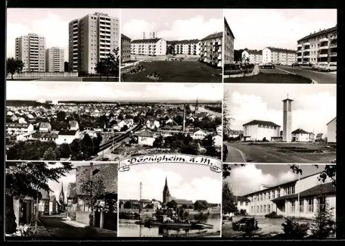 AK Dörnigheim a. M., Hochhäuser, Kirche, verschiedene Ortsansichten