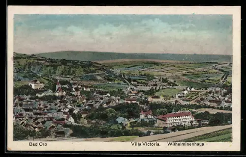 AK Bad Orb, Villa Victoria, Wilhelminenhaus, Ortsansicht aus der Vogelschau