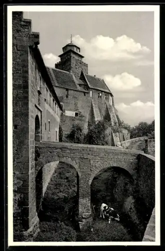 AK Breuberg, Brückenübergang mit Blick auf die obere Burg