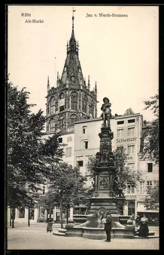 AK Köln, Alt-Markt, Menschen am Jan v. Werth-Brunnen