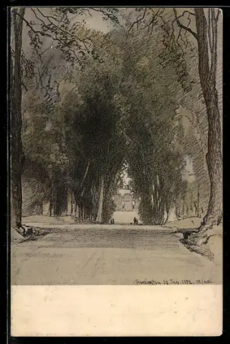 Künstler-AK Oranienstein, Grosse Allee