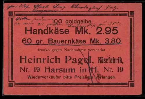 AK Harsum i. H., Heinrich Pagel Käsefabrik, Handkäse