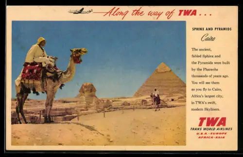 AK Cairo, Sphinx and Pyramids, Reklame Trans World Airlines