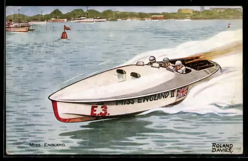 Künstler-AK Motorboot mit Rolls Royce Motor gefahren von Kaye Don