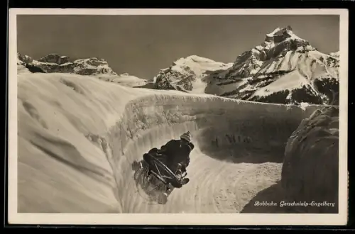 AK Männer in der Kurve der Bobbahn Gerschnialp-Engelberg