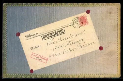 Künstler-AK 1 Postkarte mit 1000 Küssen & herzlichen Grüssen