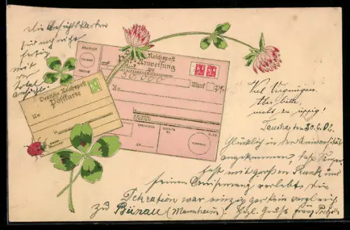 Lithographie Deutsche Reichspost Post-Anweisung mit Klee