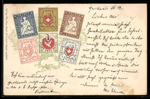 Lithographie Schweizer Briefmarken 10 Rappen, 5 Rappen