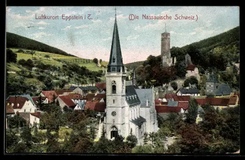 AK Eppstein i. T., Kirche, Burgruine, Ortsansicht