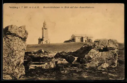 AK Feldberg i. T., Brunhildisfelsen mit Blick auf den Aussichtsturm