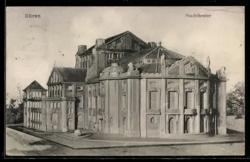 AK Düren, Stadttheater mit Strassenpartie