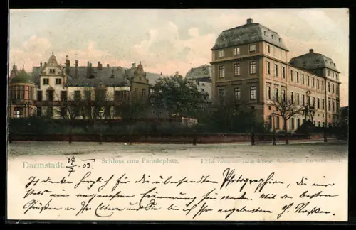 AK Darmstadt, Schloss vom Paradeplatz